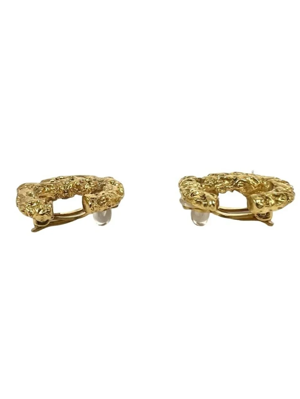 Chanel With Rice 93A Vintage CC Logo Lava Motif Earrings Gold